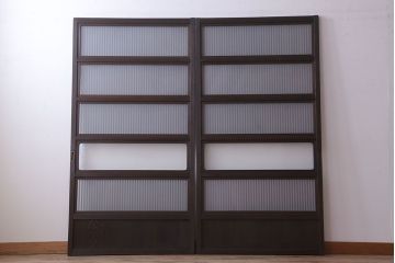 裏ガラス入り!ガラス帯のアンティーク格子戸2枚セット