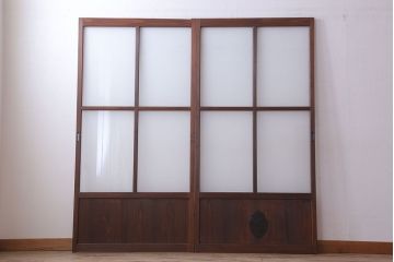 大正期　金具付き!上質なすりガラス戸2枚セット
