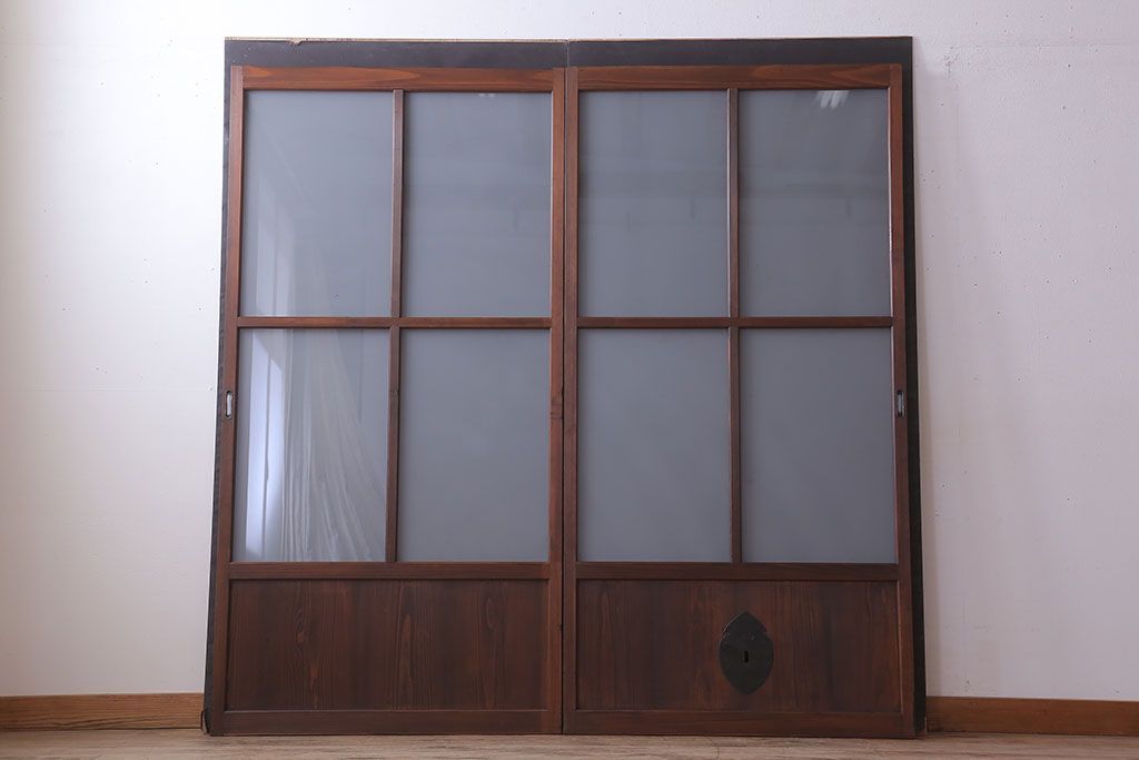 大正期　金具付き!上質なすりガラス戸2枚セット