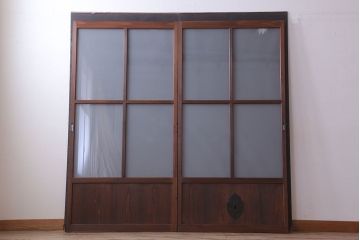 大正期　金具付き!上質なすりガラス戸2枚セット