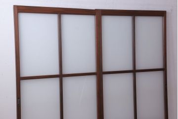 大正期　金具付き!上質なすりガラス戸2枚セット