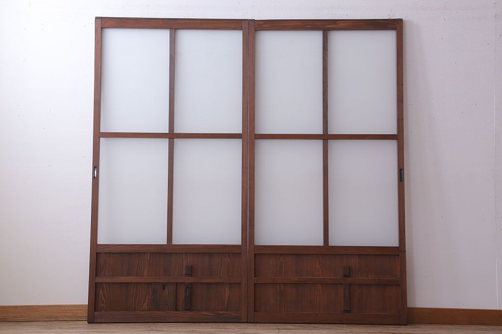 大正期　金具付き!上質なすりガラス戸2枚セット