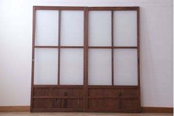 大正期　金具付き!上質なすりガラス戸2枚セット