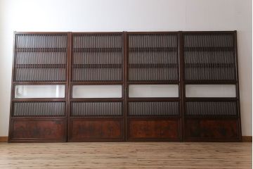 古民具・骨董　裏ガラス付き!ガラス帯のアンティーク格子戸4枚セット