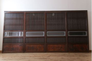 古民具・骨董　裏ガラス付き!ガラス帯のアンティーク格子戸4枚セット