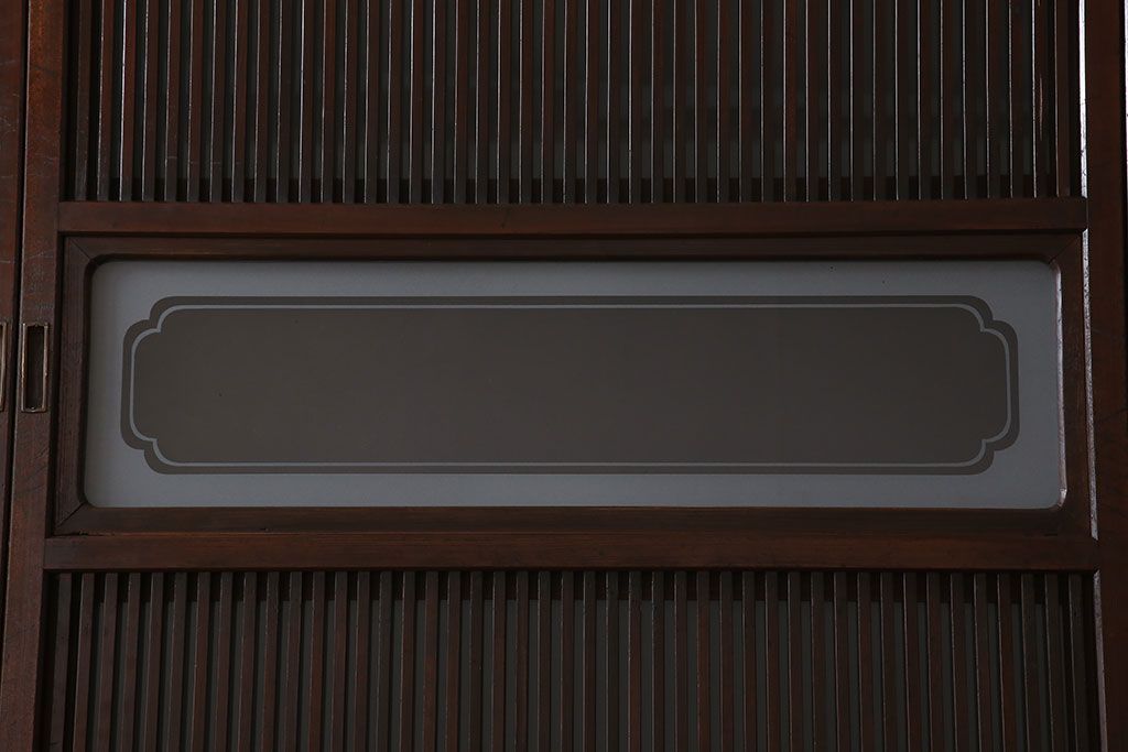 古民具・骨董　裏ガラス付き!ガラス帯のアンティーク格子戸4枚セット