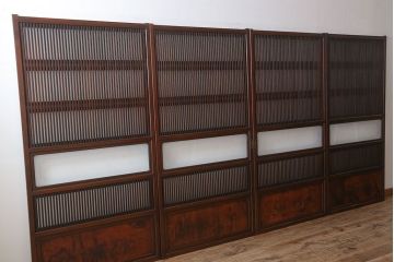 古民具・骨董　裏ガラス付き!ガラス帯のアンティーク格子戸4枚セット