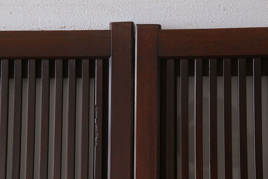 古民具・骨董　裏ガラス付き!ガラス帯のアンティーク格子戸4枚セット