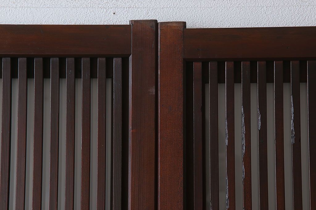 古民具・骨董　裏ガラス付き!ガラス帯のアンティーク格子戸4枚セット