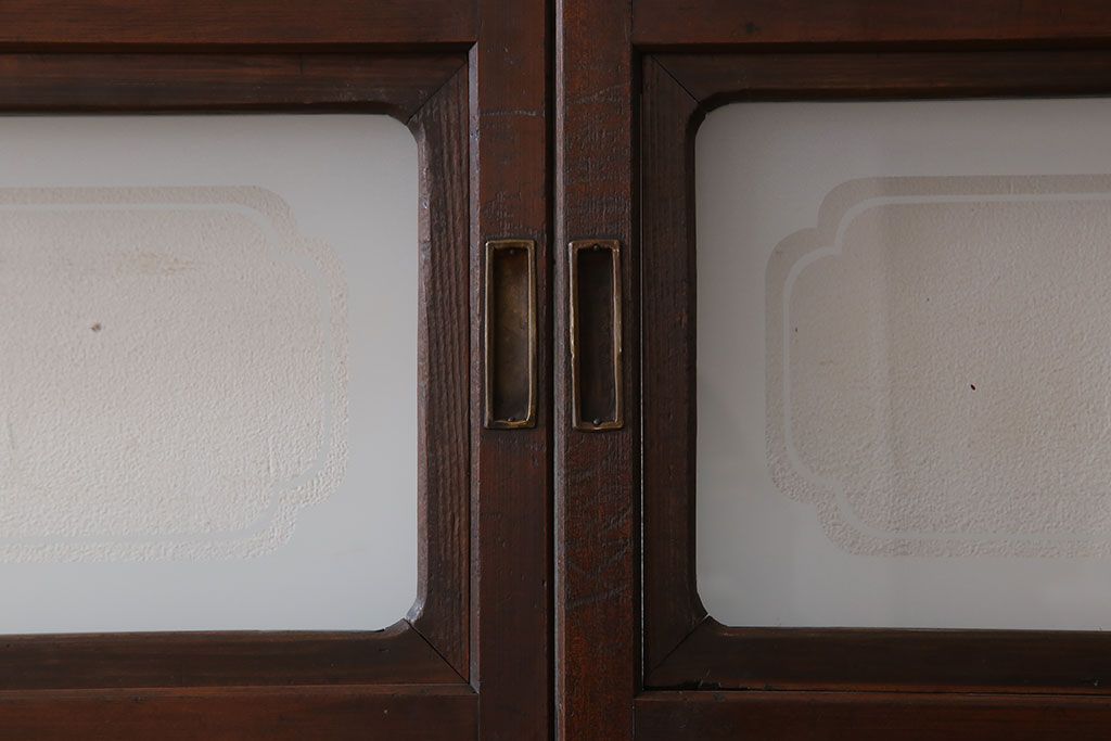 古民具・骨董　裏ガラス付き!ガラス帯のアンティーク格子戸4枚セット