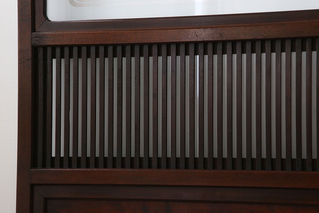 古民具・骨董　裏ガラス付き!ガラス帯のアンティーク格子戸4枚セット