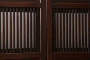 古民具・骨董　裏ガラス付き!ガラス帯のアンティーク格子戸4枚セット