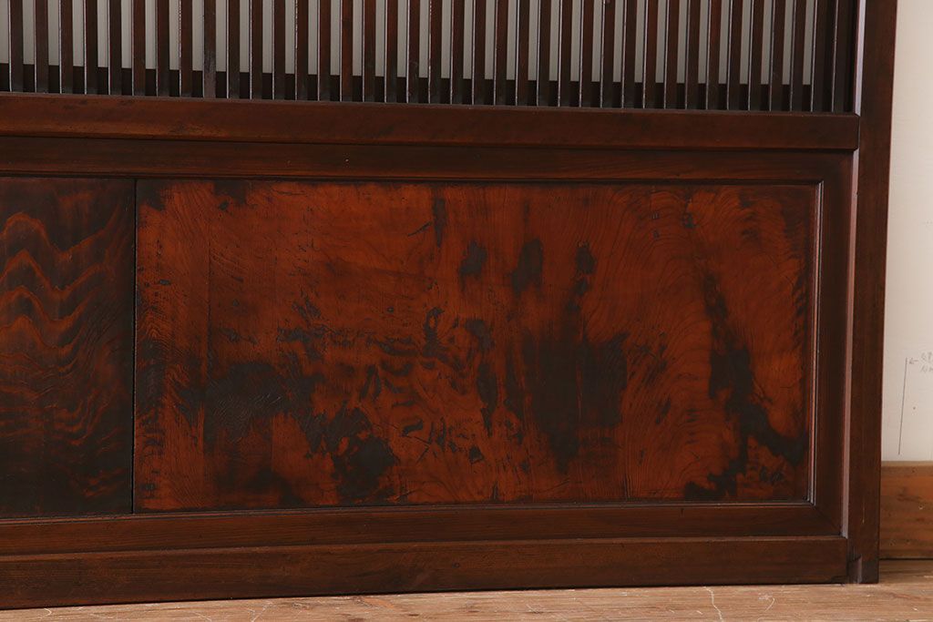 古民具・骨董　裏ガラス付き!ガラス帯のアンティーク格子戸4枚セット