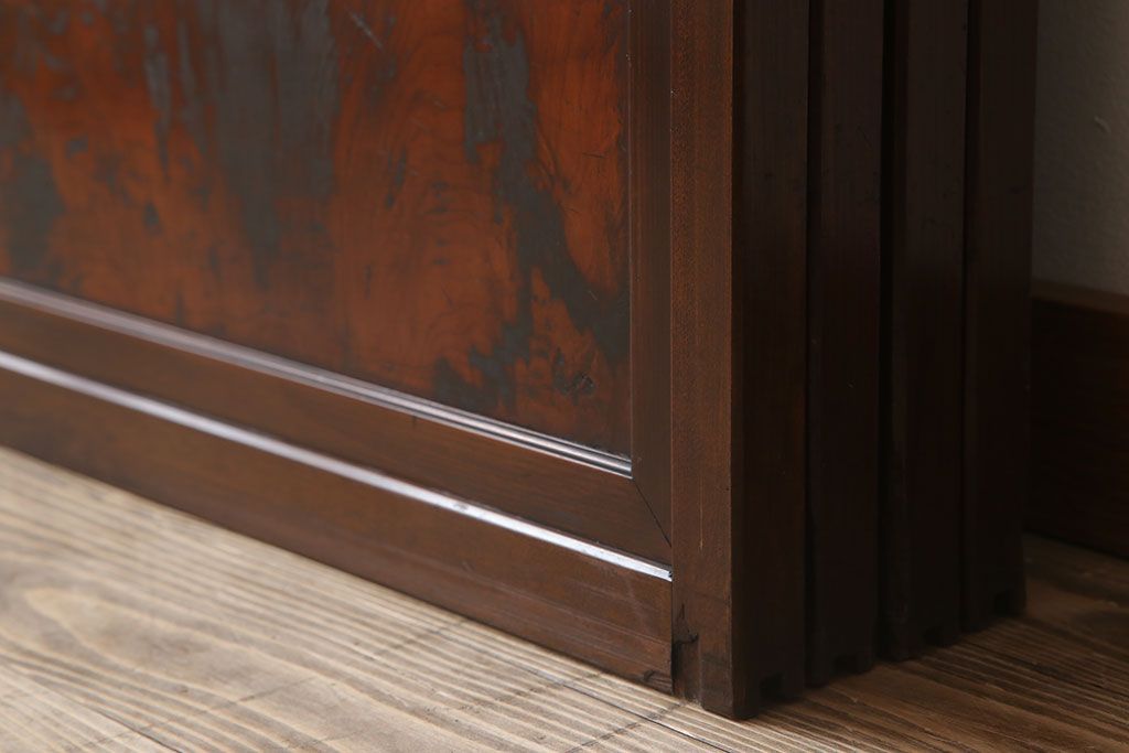 古民具・骨董　裏ガラス付き!ガラス帯のアンティーク格子戸4枚セット