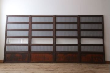 古民具・骨董　裏ガラス付き!ガラス帯のアンティーク格子戸4枚セット