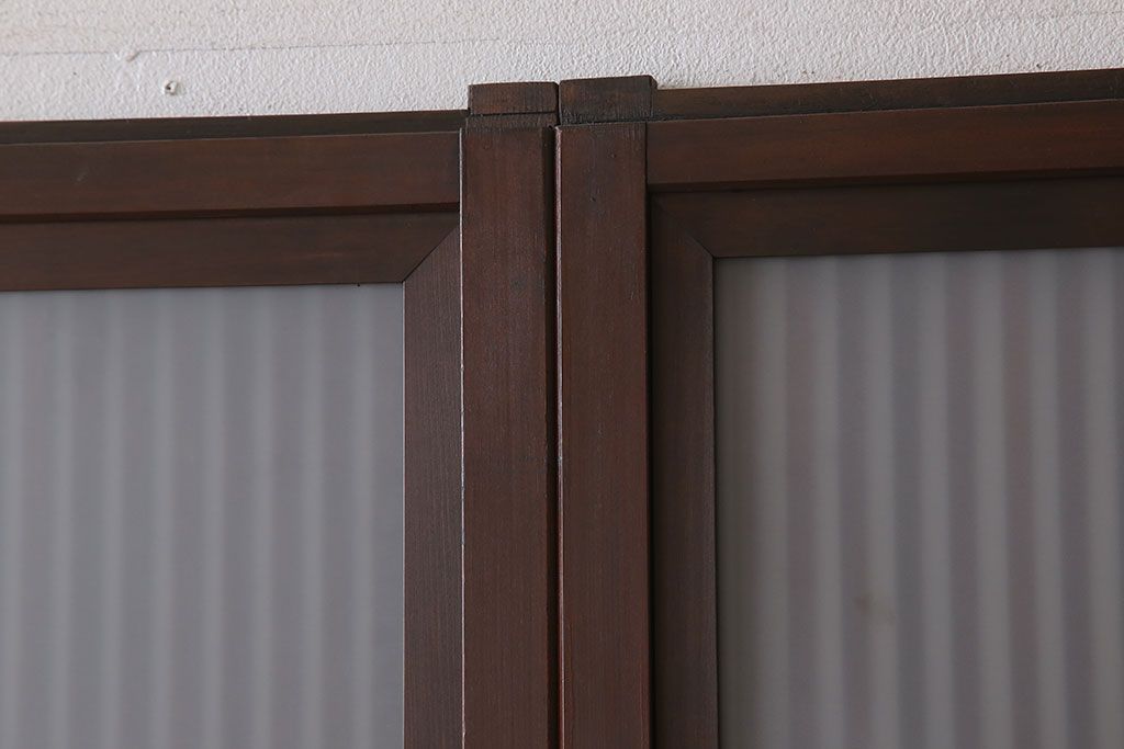 古民具・骨董　裏ガラス付き!ガラス帯のアンティーク格子戸4枚セット