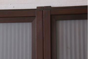 古民具・骨董　裏ガラス付き!ガラス帯のアンティーク格子戸4枚セット