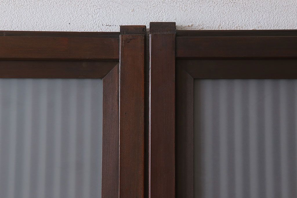 古民具・骨董　裏ガラス付き!ガラス帯のアンティーク格子戸4枚セット