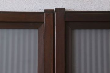 古民具・骨董　裏ガラス付き!ガラス帯のアンティーク格子戸4枚セット