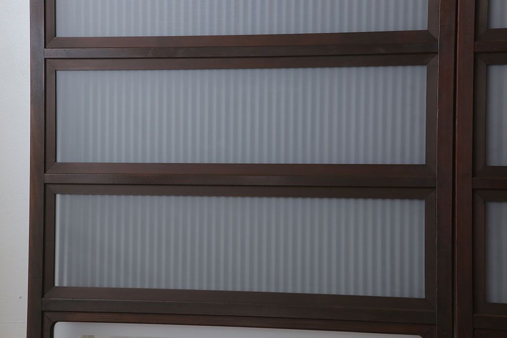 古民具・骨董　裏ガラス付き!ガラス帯のアンティーク格子戸4枚セット