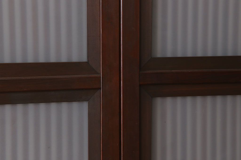 古民具・骨董　裏ガラス付き!ガラス帯のアンティーク格子戸4枚セット