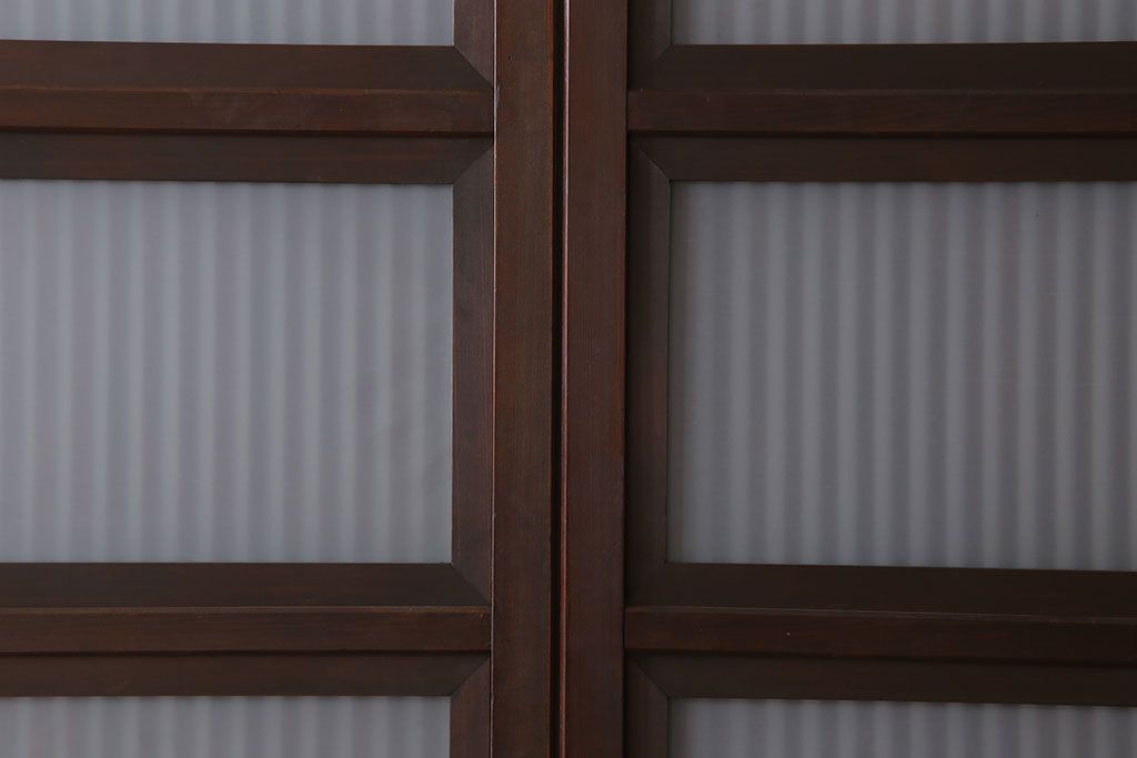 古民具・骨董　裏ガラス付き!ガラス帯のアンティーク格子戸4枚セット