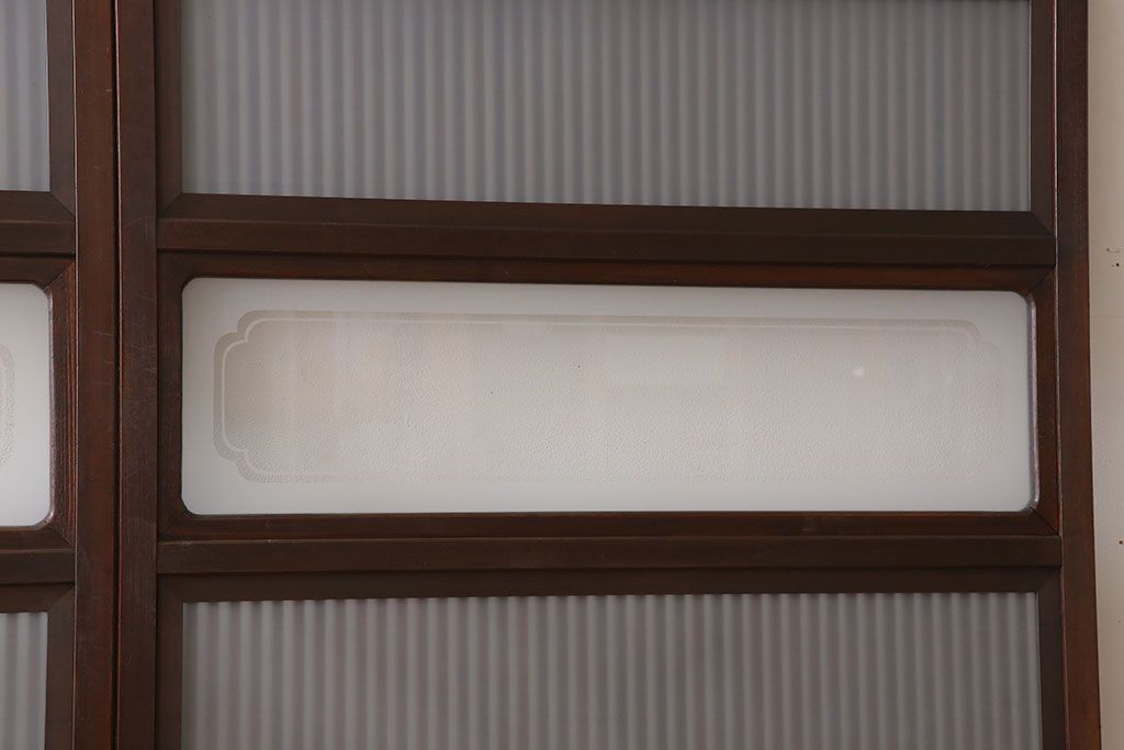 古民具・骨董　裏ガラス付き!ガラス帯のアンティーク格子戸4枚セット