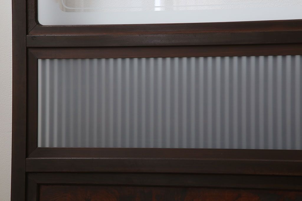 古民具・骨董　裏ガラス付き!ガラス帯のアンティーク格子戸4枚セット