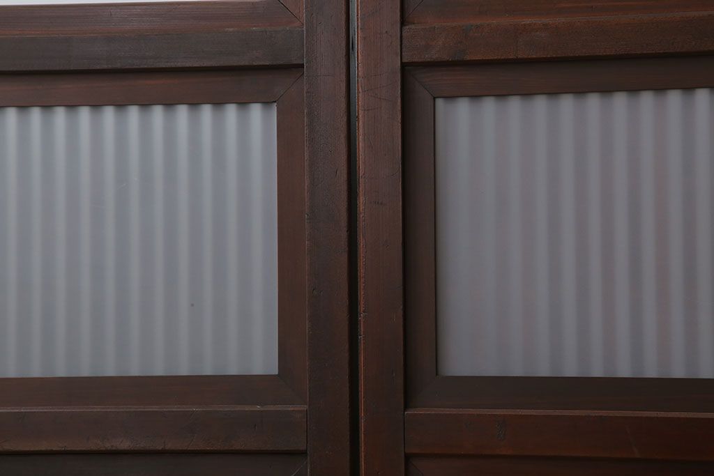 古民具・骨董　裏ガラス付き!ガラス帯のアンティーク格子戸4枚セット