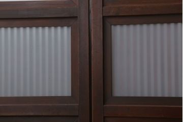 古民具・骨董　裏ガラス付き!ガラス帯のアンティーク格子戸4枚セット