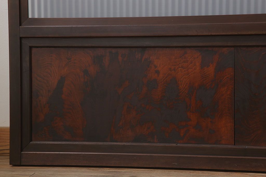 古民具・骨董　裏ガラス付き!ガラス帯のアンティーク格子戸4枚セット