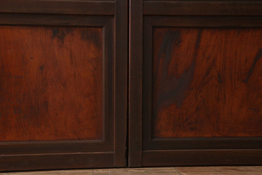 古民具・骨董　裏ガラス付き!ガラス帯のアンティーク格子戸4枚セット