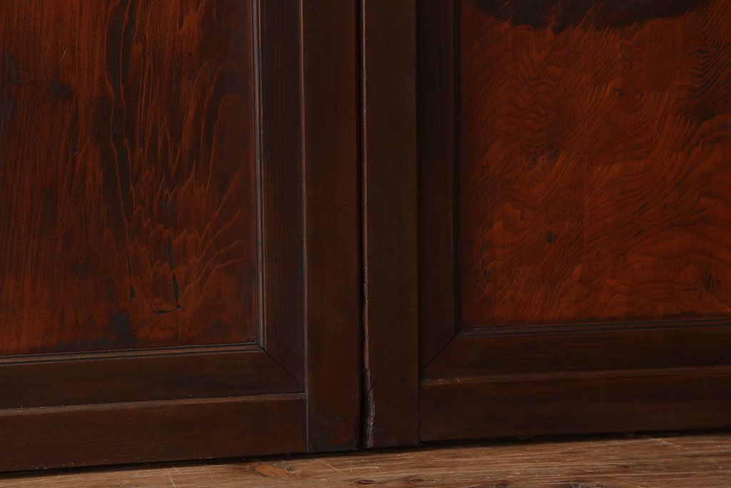 古民具・骨董　裏ガラス付き!ガラス帯のアンティーク格子戸4枚セット