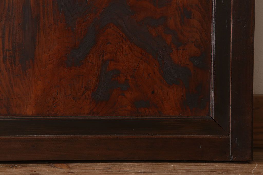 古民具・骨董　裏ガラス付き!ガラス帯のアンティーク格子戸4枚セット