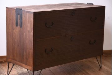 アンティーク家具　鉄脚付き!古い桐箪笥ローボード(1)