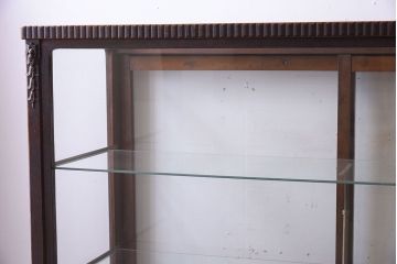 アンティーク家具　大正ロマン　彫刻が美しい古いナラ材のガラスケース