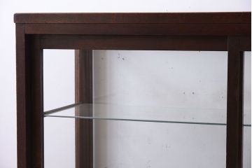 アンティーク家具　大正ロマン　彫刻が美しい古いナラ材のガラスケース