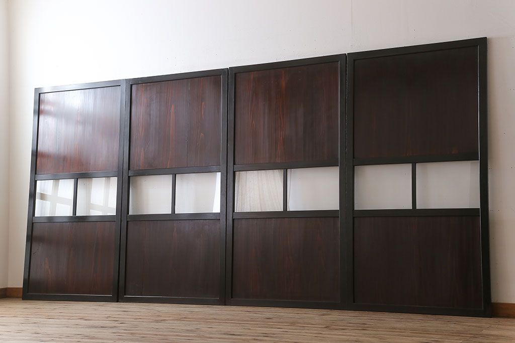 古民具・骨董　アンティークのクリアガラス帯戸4枚セット