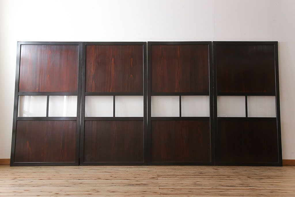 古民具・骨董　アンティークのクリアガラス帯戸4枚セット