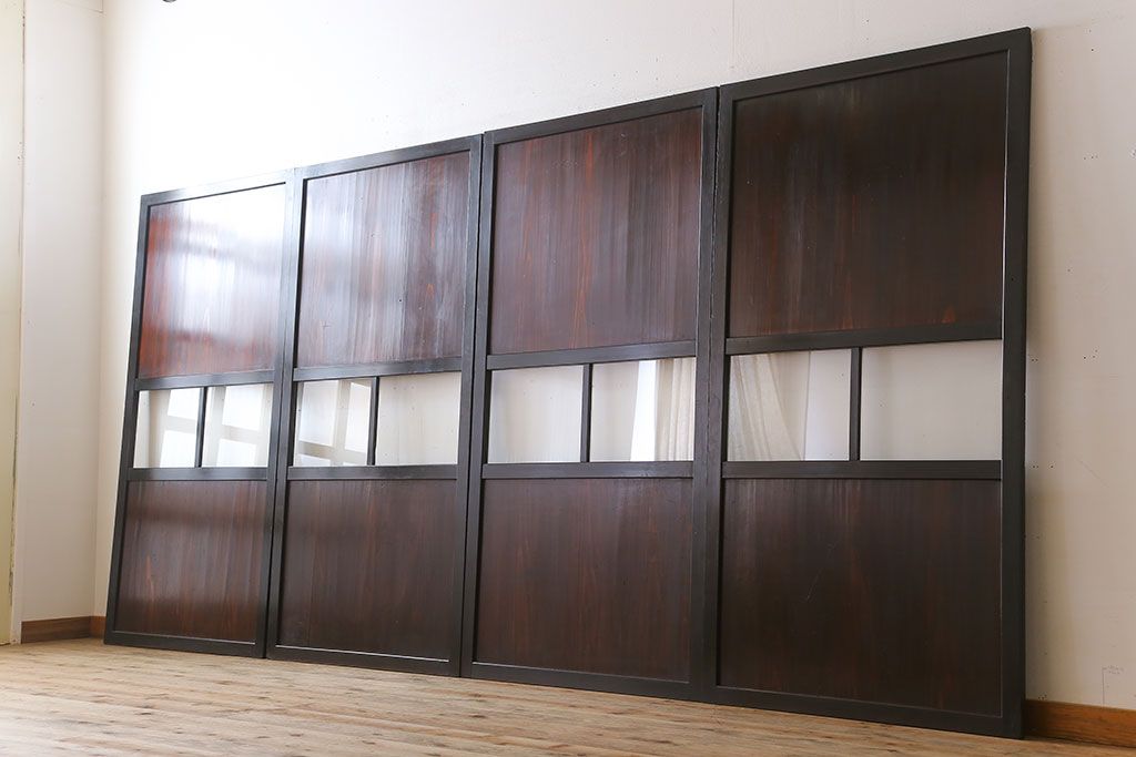 古民具・骨董　アンティークのクリアガラス帯戸4枚セット