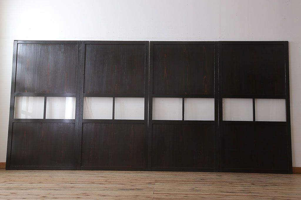 古民具・骨董　アンティークのクリアガラス帯戸4枚セット