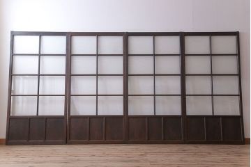 和製アンティーク　レトロな古い木のガラス戸4枚セット