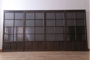 和製アンティーク　レトロな古い木のガラス戸4枚セット