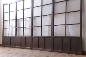 和製アンティーク　レトロな古い木のガラス戸4枚セット