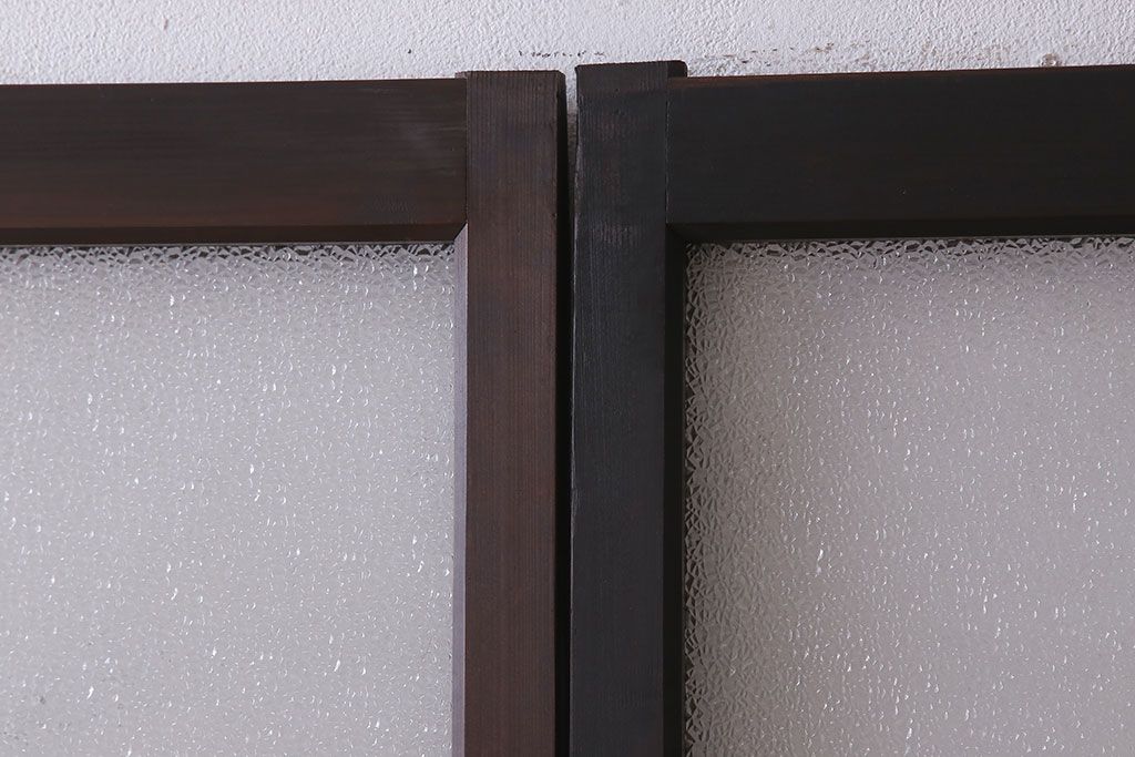 和製アンティーク　レトロな古い木のガラス戸4枚セット