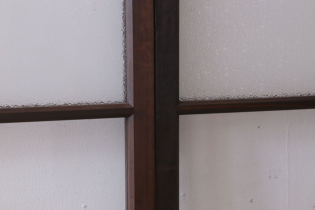 和製アンティーク　レトロな古い木のガラス戸4枚セット