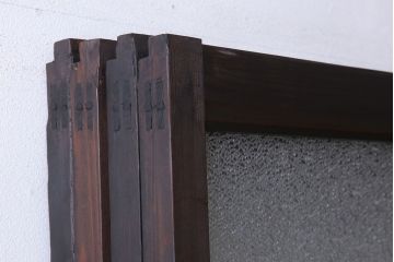 和製アンティーク　レトロな古い木のガラス戸4枚セット