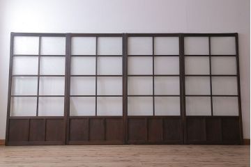 和製アンティーク　レトロな古い木のガラス戸4枚セット