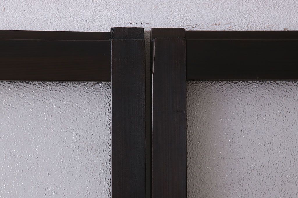 和製アンティーク　レトロな古い木のガラス戸4枚セット