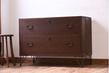 アンティーク家具　鉄脚付き!古い桐箪笥ローボード(2)